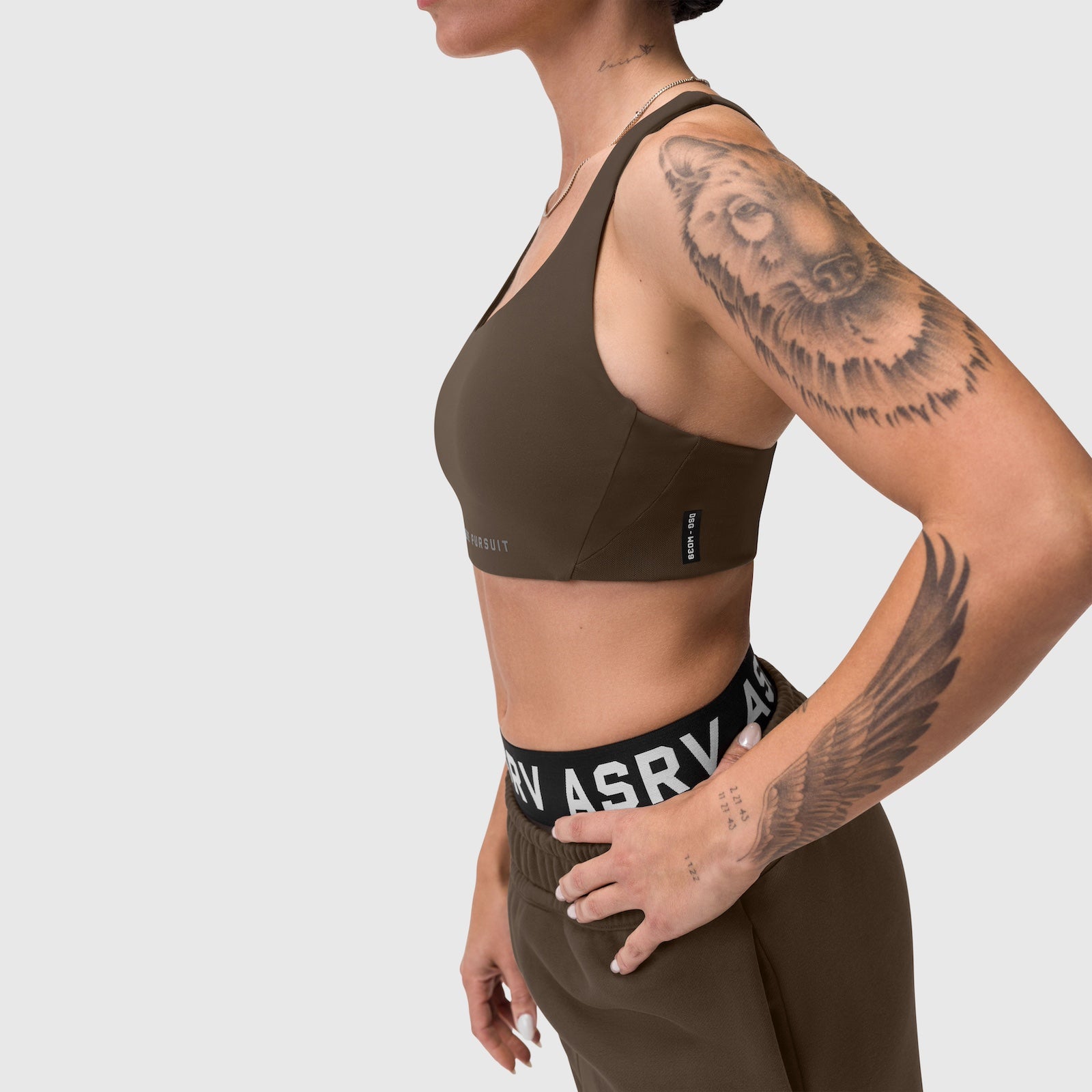 W039. LYCRA® Hybrid Sports Bra - Dark Earth